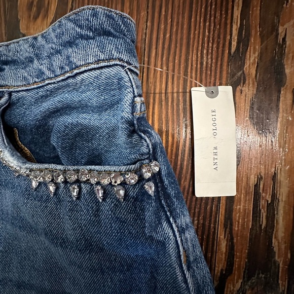 ANTHROPOLOGIE rhinestone embellished Denim Blue Women's Shorts - Picture 4 of 6